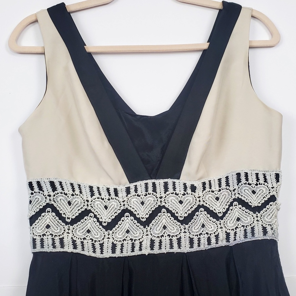 Anthropologie Burlapp Black & Cream V-Neck Dress - Picture 2 of 6